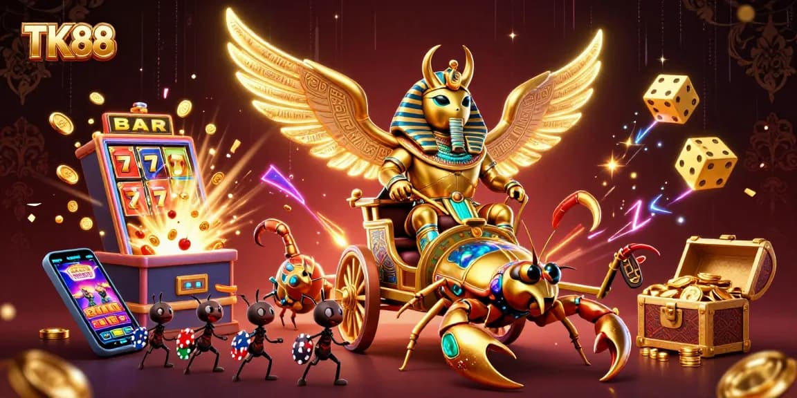 Experience the excitement of TK88 with a vibrant casino scene featuring jackpots and thrilling gameplay.