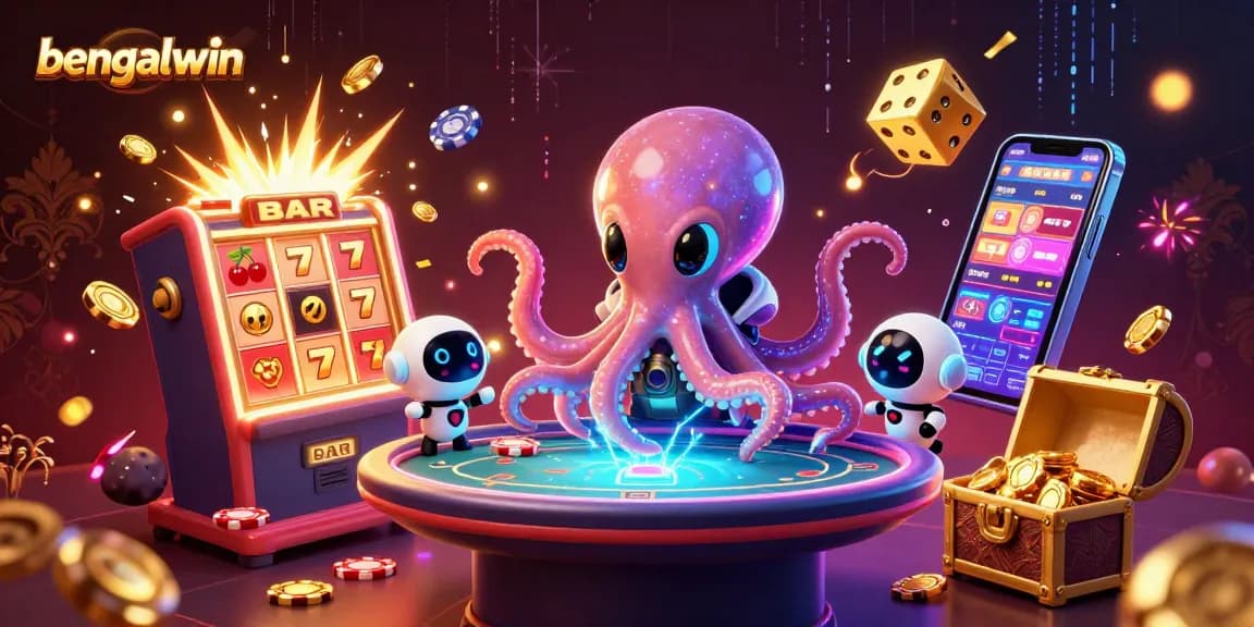 Bengalwin brings excitement through a vibrant 3D casino scene featuring an alien octopus and dynamic gaming elements.