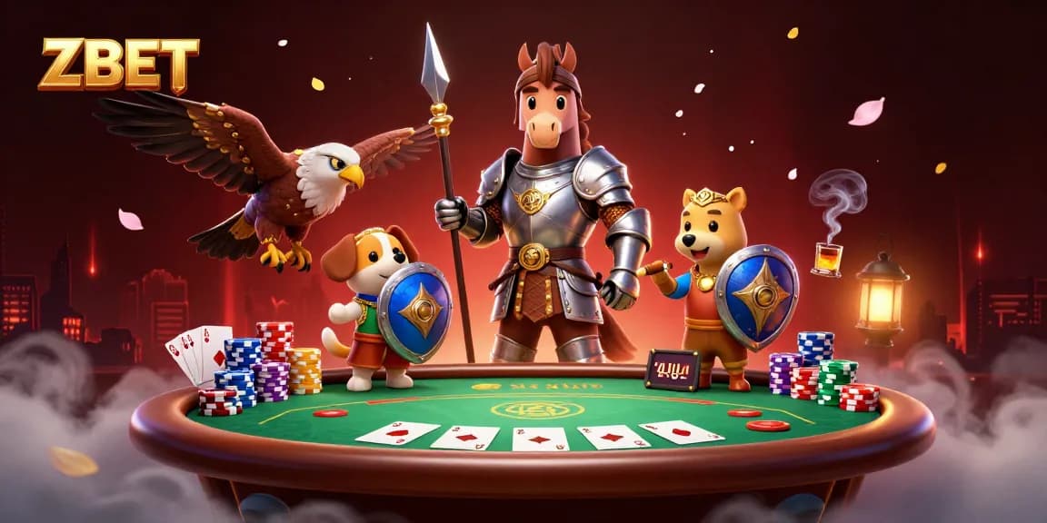 Experience thrilling action with ZBET in this vibrant 3D casino illustration filled with poker elements.