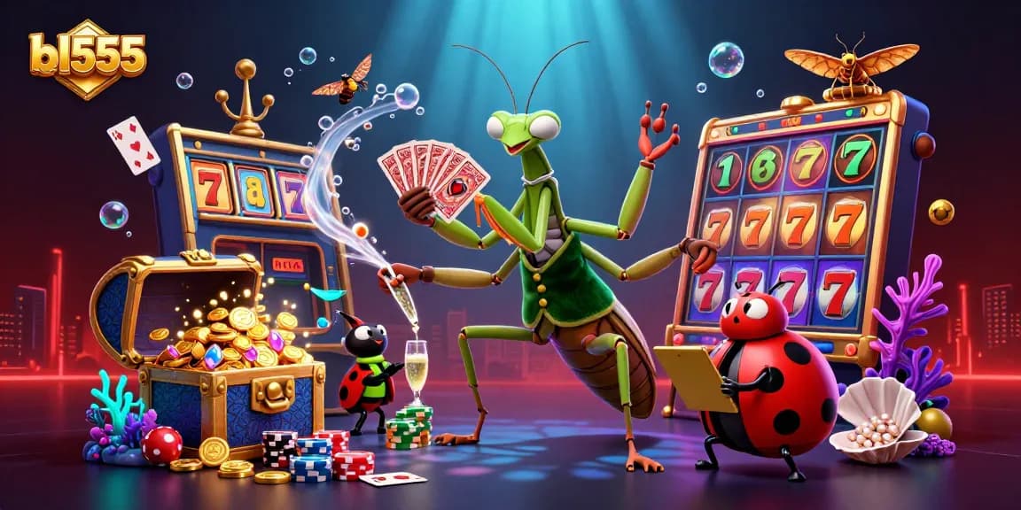 Experience exciting gameplay with bl555's vibrant casino characters and elements in an engaging 3D scene.