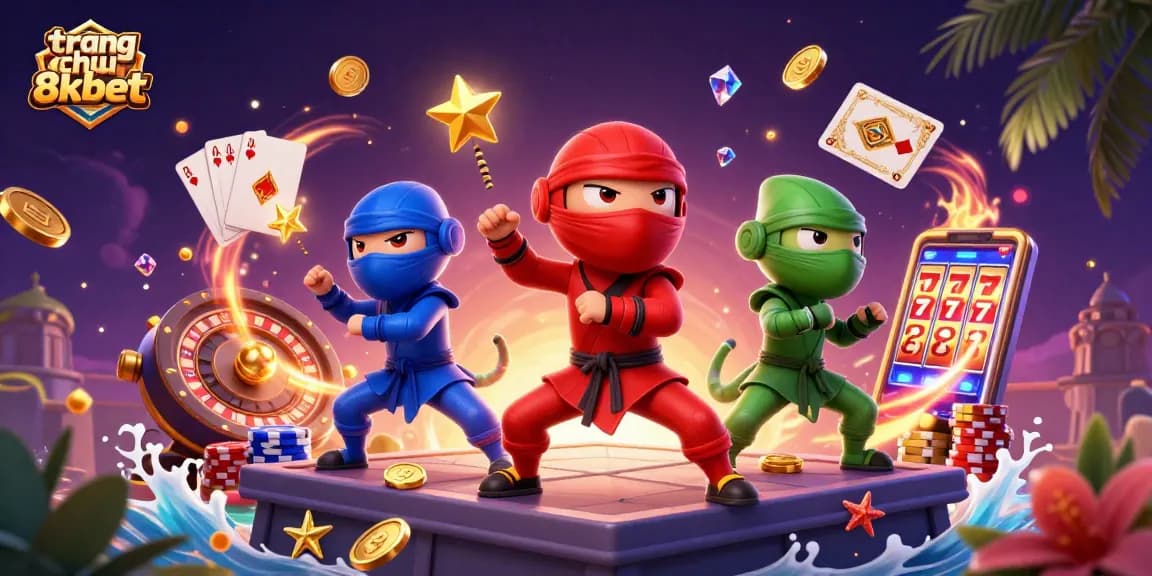 Engage with the vibrant thrills of trang chu 8xbet as ninja chameleons fight amidst cascading golden coins and dazzling casino elements.