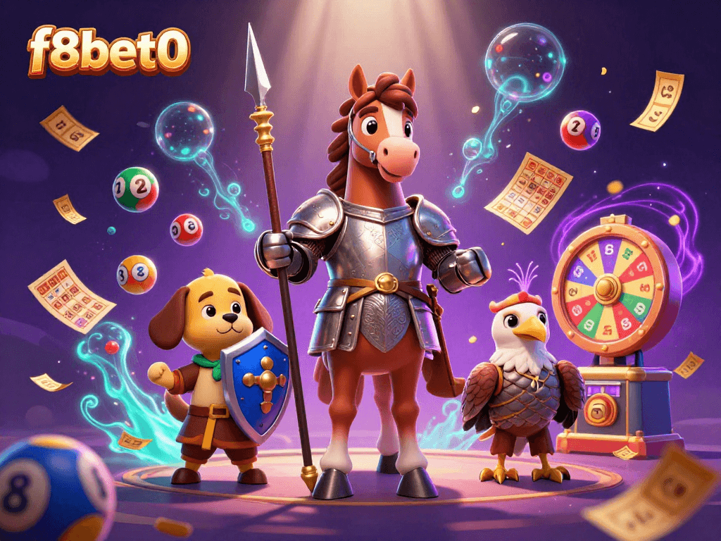 Experience f8bet0's thrilling lottery action with a medieval knight, squire, and falcon in a dynamic scene.