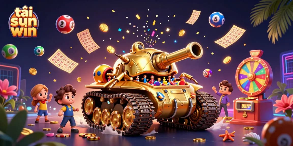 Experience the vibrant world of tải sun win with colorful lottery elements and a bustling casino tank.
