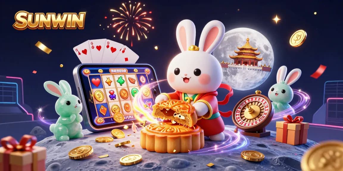 SUNWIN captivates with a vibrant 3D moon rabbit scene showcasing vibrant slots and poker elements.