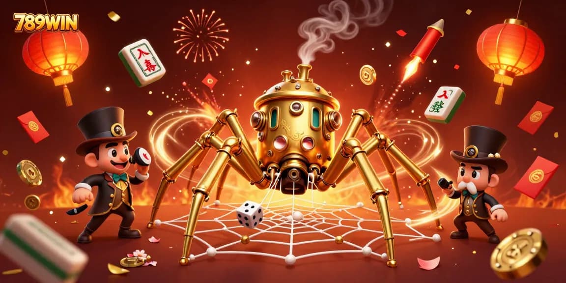 Enjoy thrilling games at 789WIN with a lively 3D casino illustration showcasing steampunk elements and festive decor.