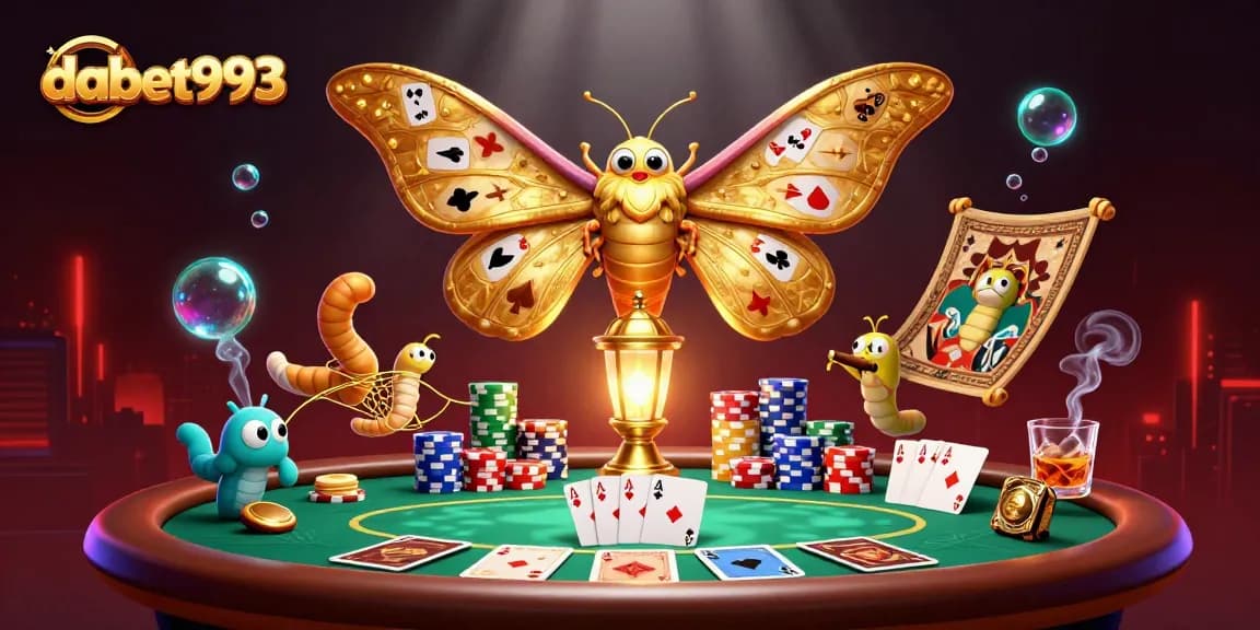 Play thrilling games at dabet993 with a majestic moth and vibrant casino elements.