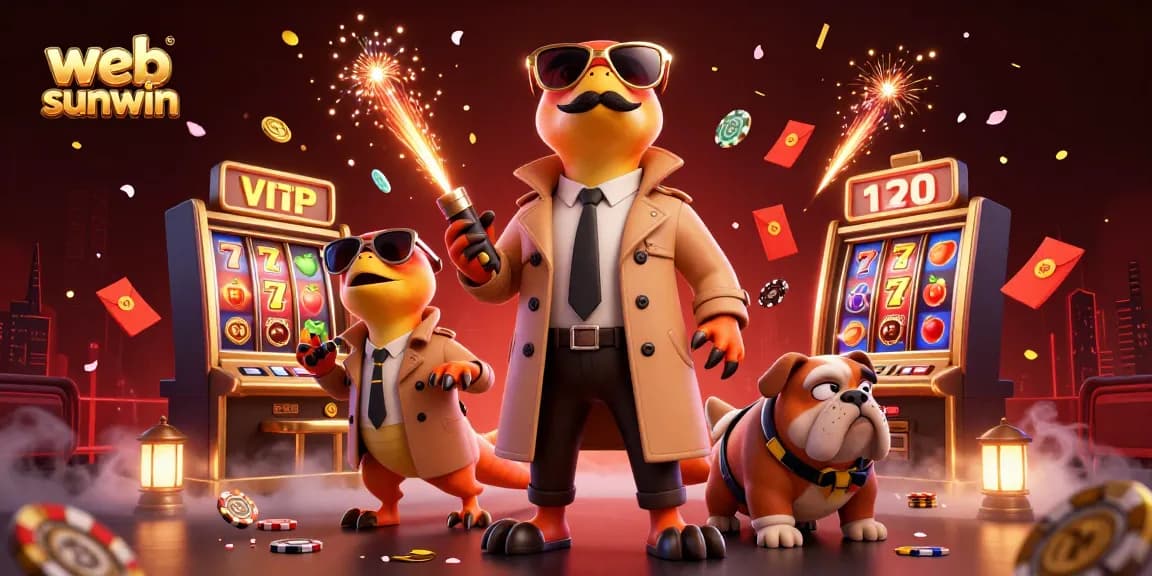 The raptors use a trench coat to enter web sunwin’s VIP casino lounge, with playful elements like slot reels and poker chips.