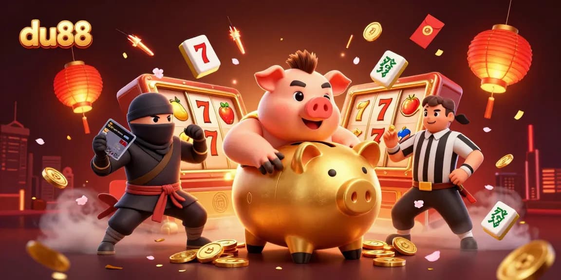 Engage with du88's thrilling casino adventure, featuring a sumo wrestler and ninja in dynamic action.