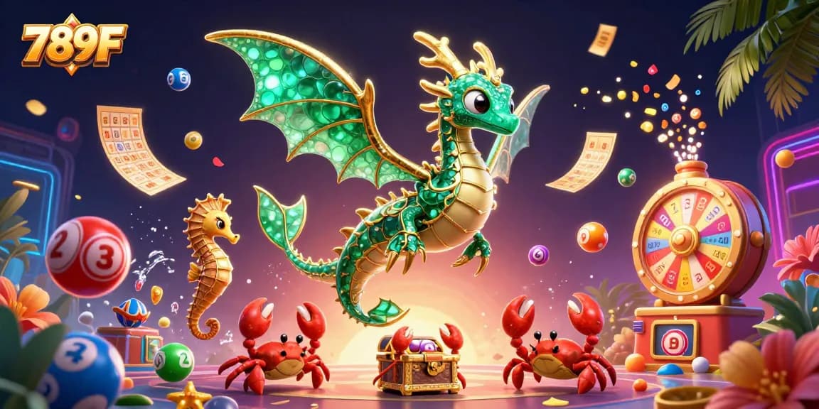 Engage in thrilling gameplay with 789F's vibrant casino-themed 3D illustration featuring dynamic lottery elements.