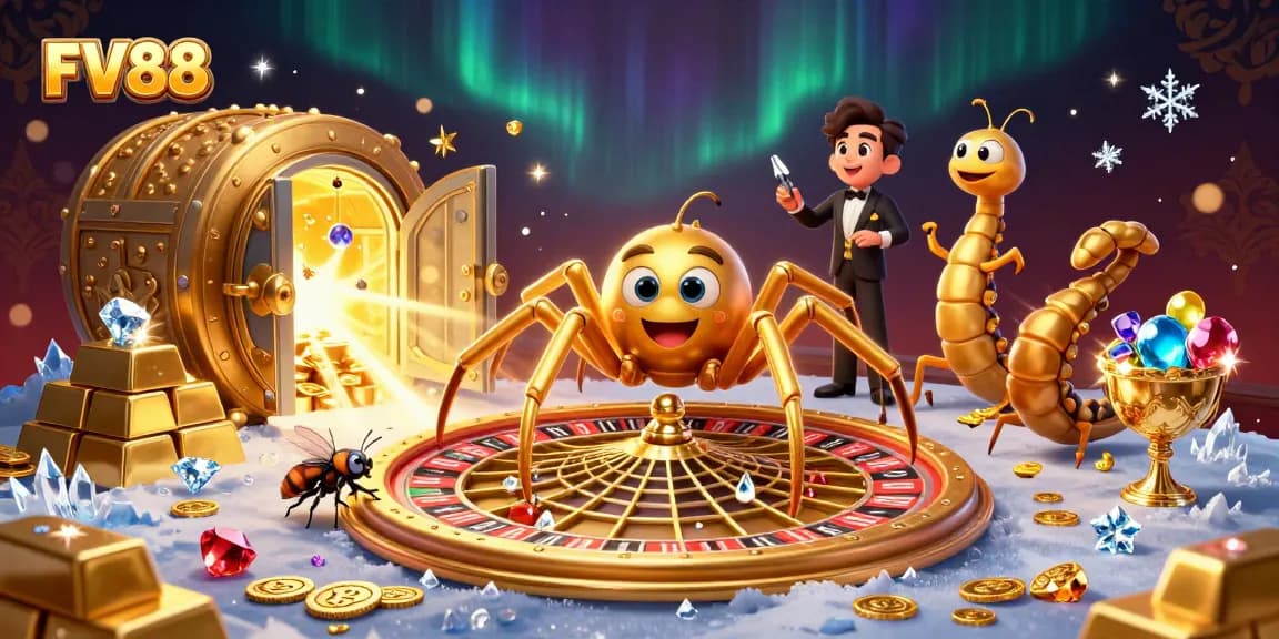 Engage with the thrilling FV88 casino atmosphere in this vibrant 3D illustration.