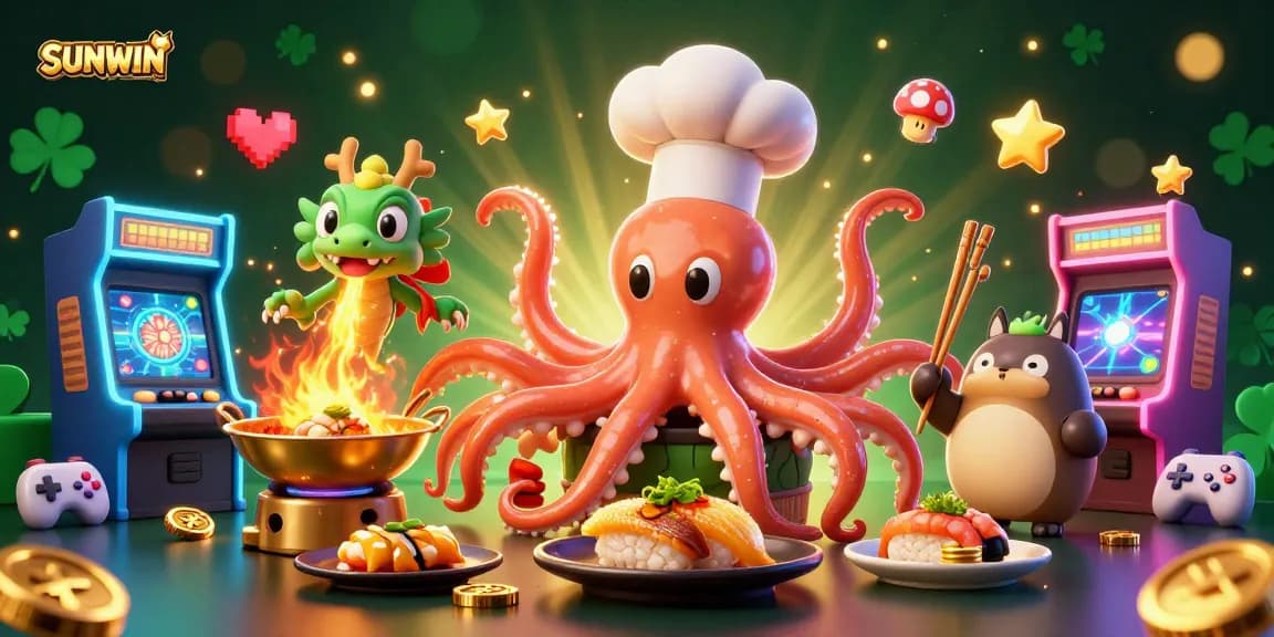 SUNWIN showcases vibrant characters and golden gaming elements, celebrating dynamic casino excitement.
