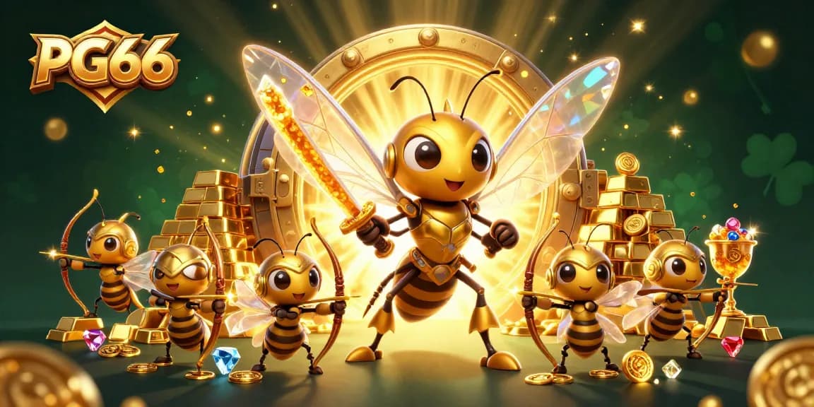 PG66 showcases a stunning scene with a golden hornet and bee archers amidst shining treasures