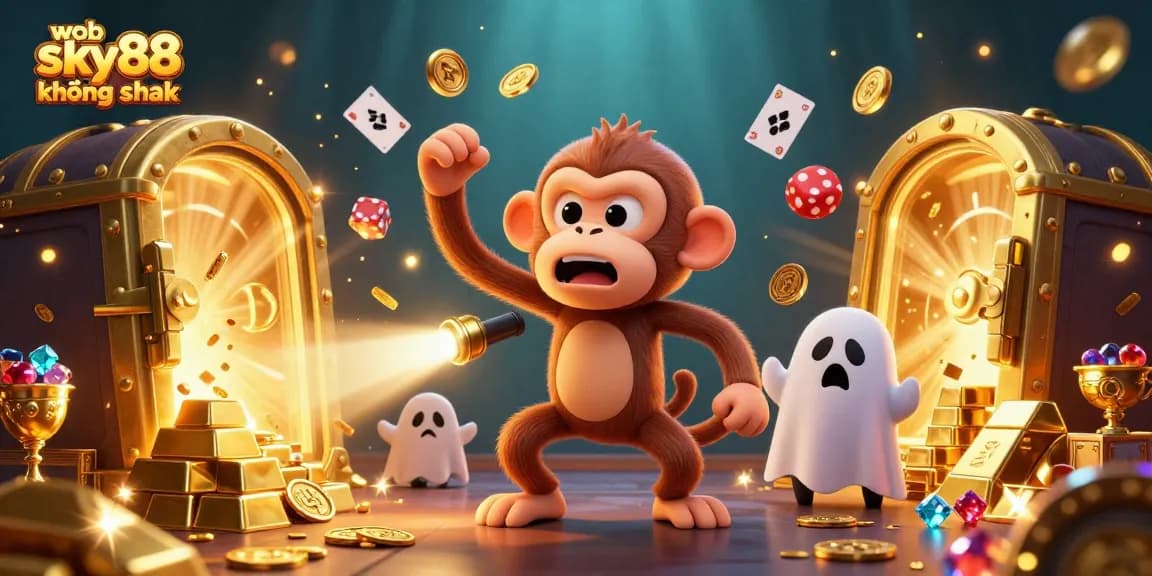 Experience web sky88 không chặn with a playful ghost-hunter puppy tracking a mischievous poltergeist in a vibrant casino scene.
