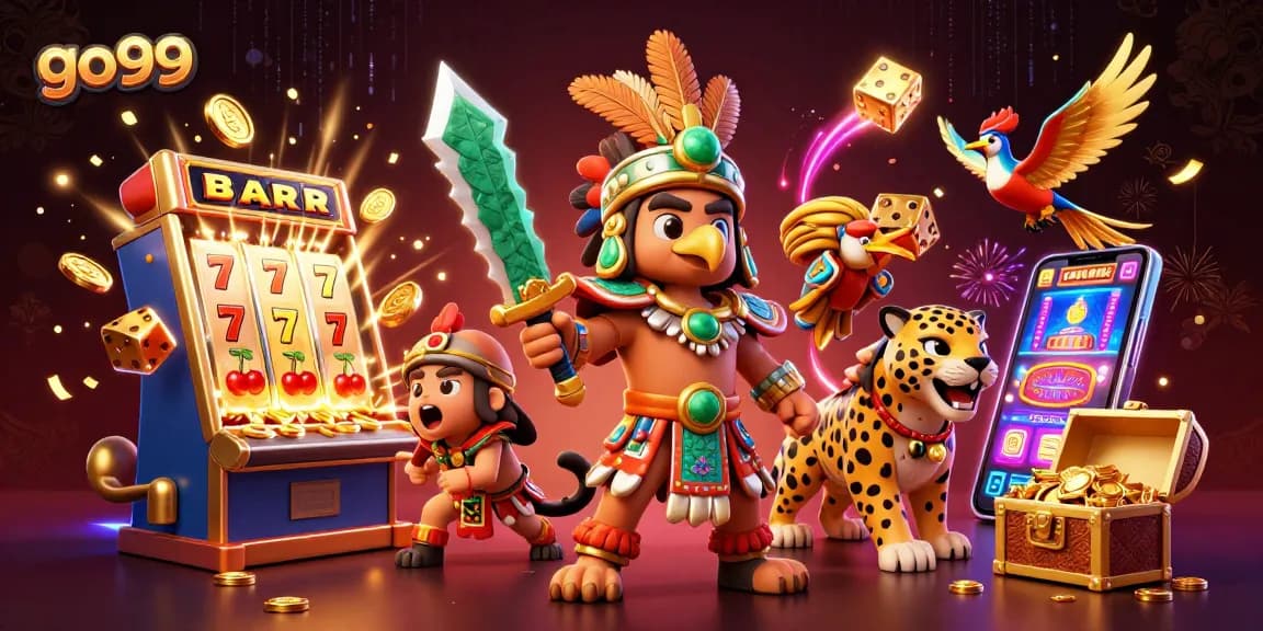 Spin to win with go99 on an exciting slot machine surrounded by vibrant casino elements.