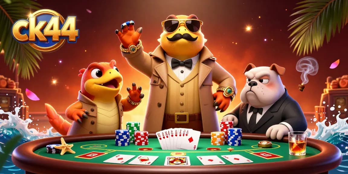 Experience ck44's lively casino atmosphere with raptors attempting entry, poker chips flying around.