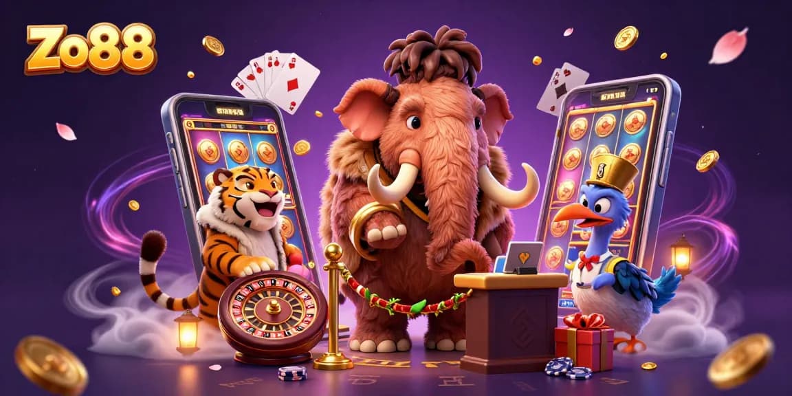 Experience thrilling games with Zo88's casino atmosphere featuring unique characters and vibrant game elements.