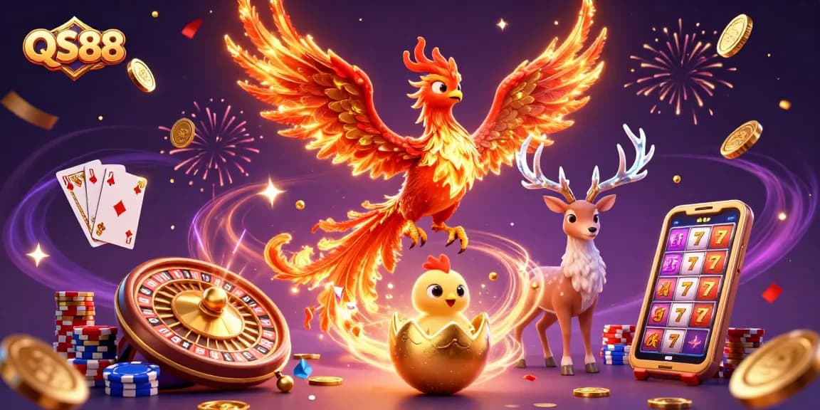 Play thrilling games at QS88 with stunning visuals and exciting payouts in a vibrant casino scene.