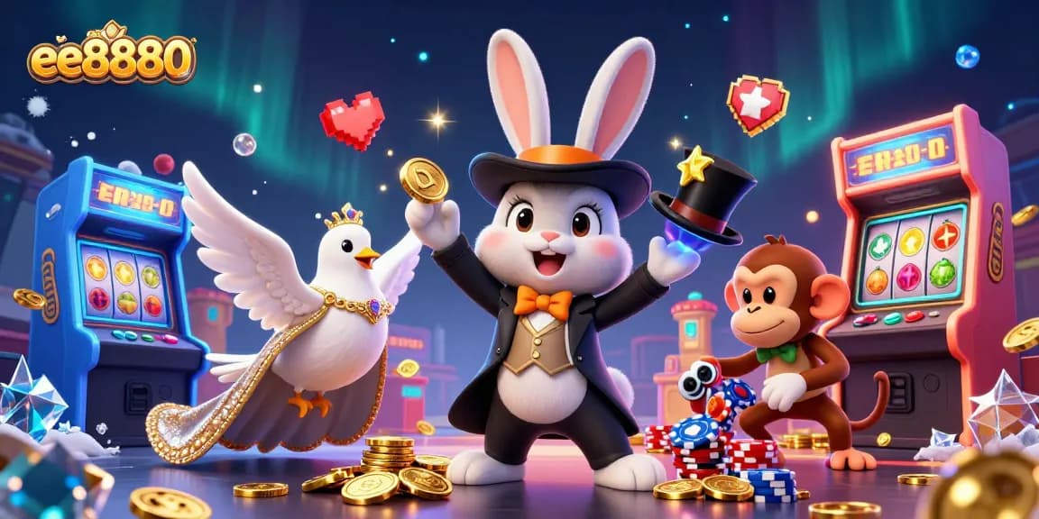 Experience thrilling jackpots with ee8880's lively 3D casino illustration featuring magical elements and engaging game mechanics.