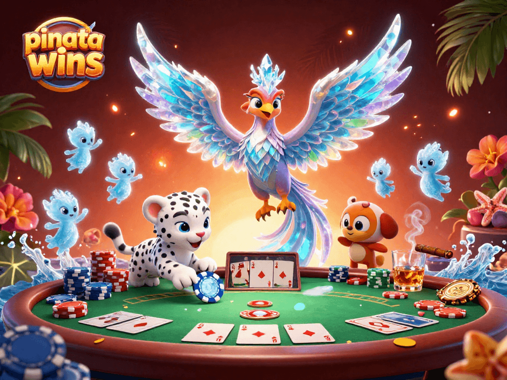 Experience the thrill of pinata wins with a vibrant casino atmosphere featuring a dancing ice phoenix and energetic characters.