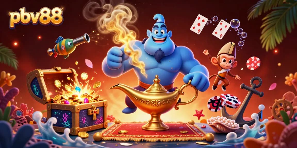 Experience winning moments with pbv88 in this vibrant casino-themed illustration