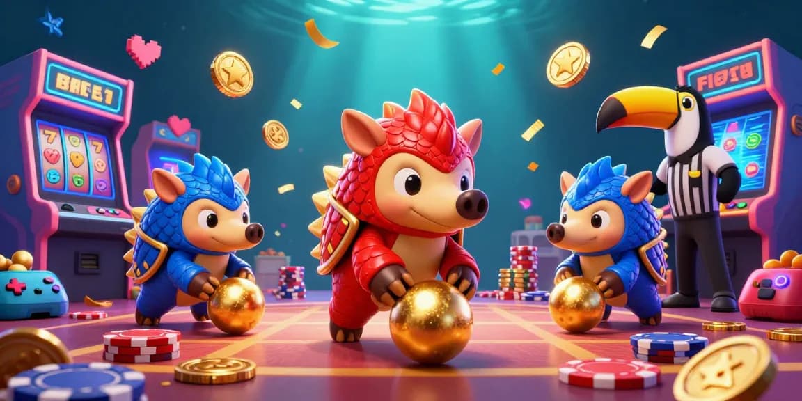 MM88 pangolins rolling through poker chips while slot reels enhance the casino fun.