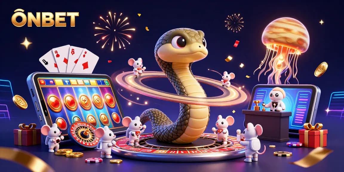 Betting on ONBET's cosmic roulette with astronaut mice and a jellyfish dealer in a vibrant casino scene.