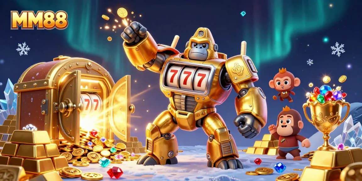 Experience the thrill of MM88 with a dynamic 3D casino illustration featuring high-stakes elements.