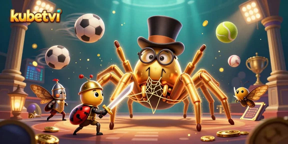 Experience thrilling action at kubetvi with a golden tarantula and beetle knight in a vibrant casino scene.