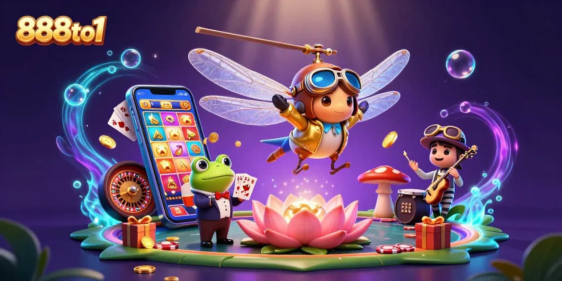 Spin colorful slots at 888to1 with animated casino characters and vibrant game elements.
