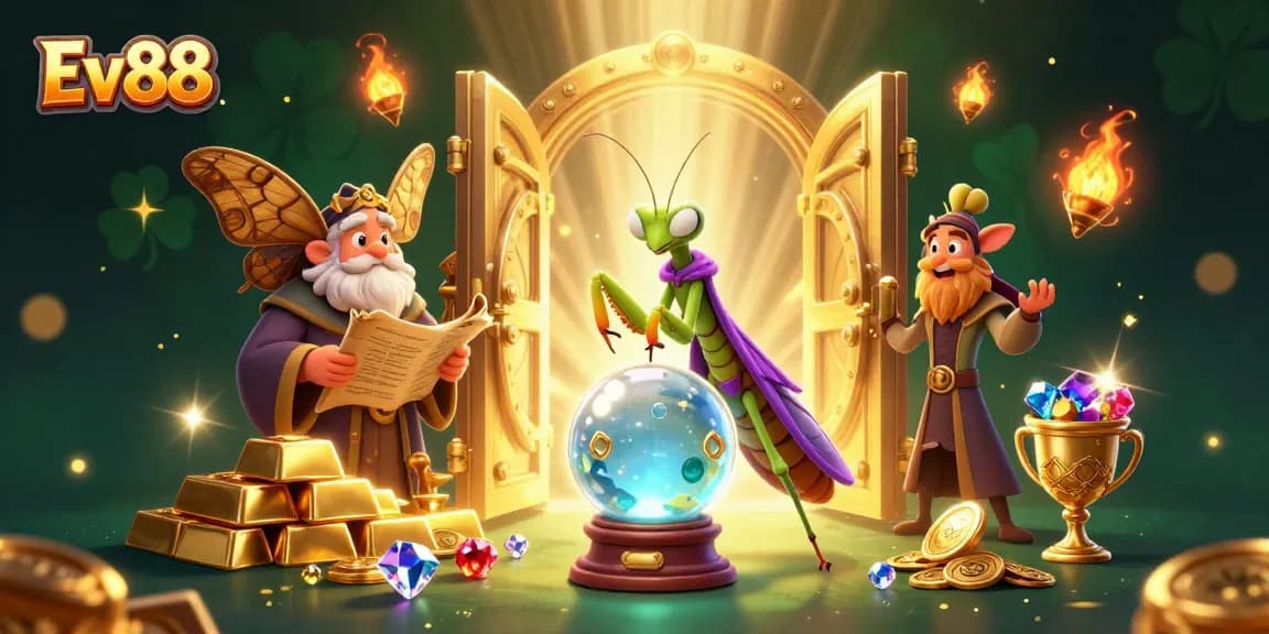 Ev88 offers thrilling gambling experiences with enchanting fortune tellers and treasures in a vibrant 3D scene.