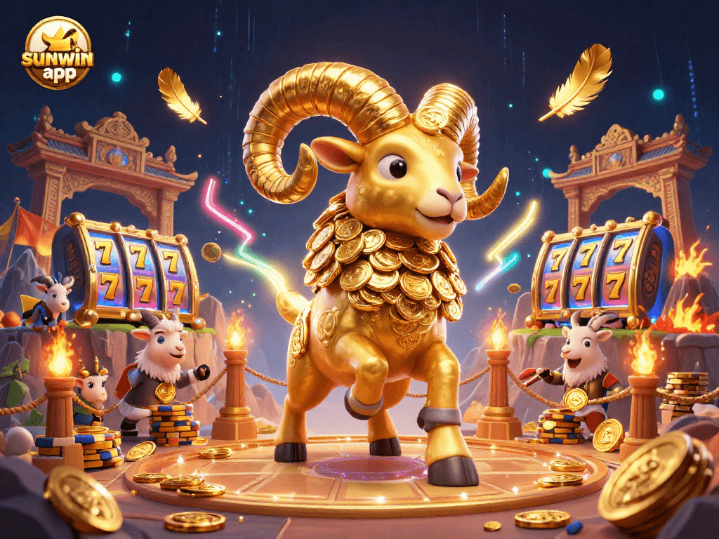 Experience the thrill of the sunwin app with vibrant casino action featuring a powerful ram in a gaming arena.