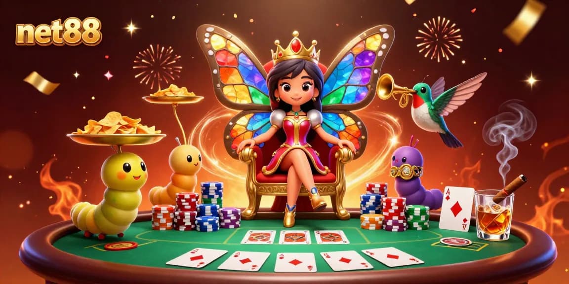 Experience thrilling gaming with net88, featuring a vibrant casino scene filled with poker elements.