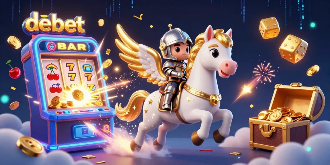 Experience the thrill of debet casinos with an enchanting scene of a celestial horse and jackpot excitement.