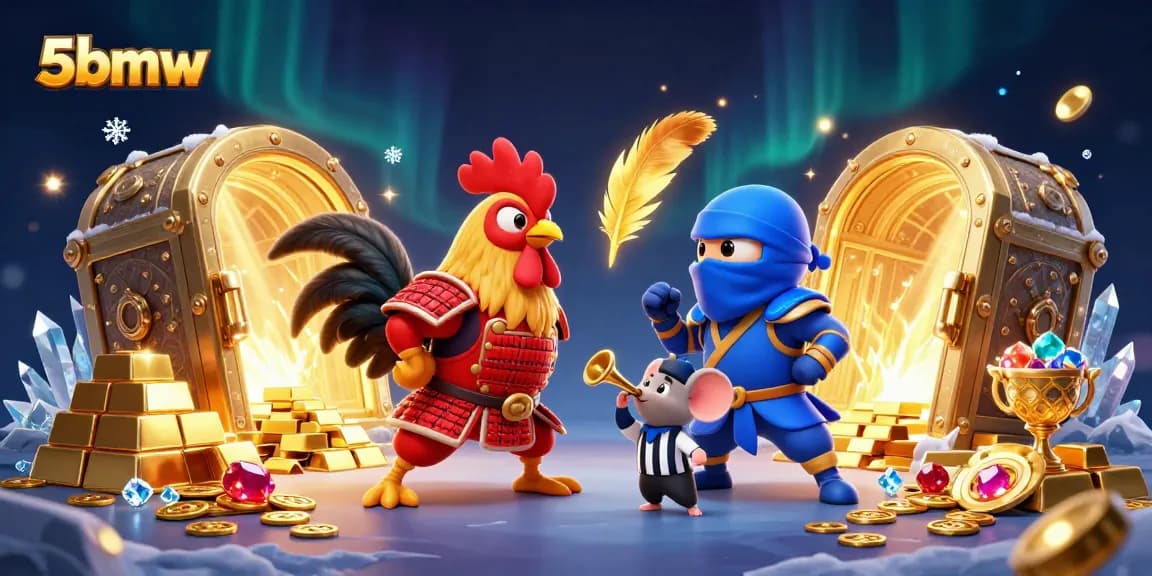 5bmw roosters duel in a vibrant casino scene with shining treasures and dynamic action