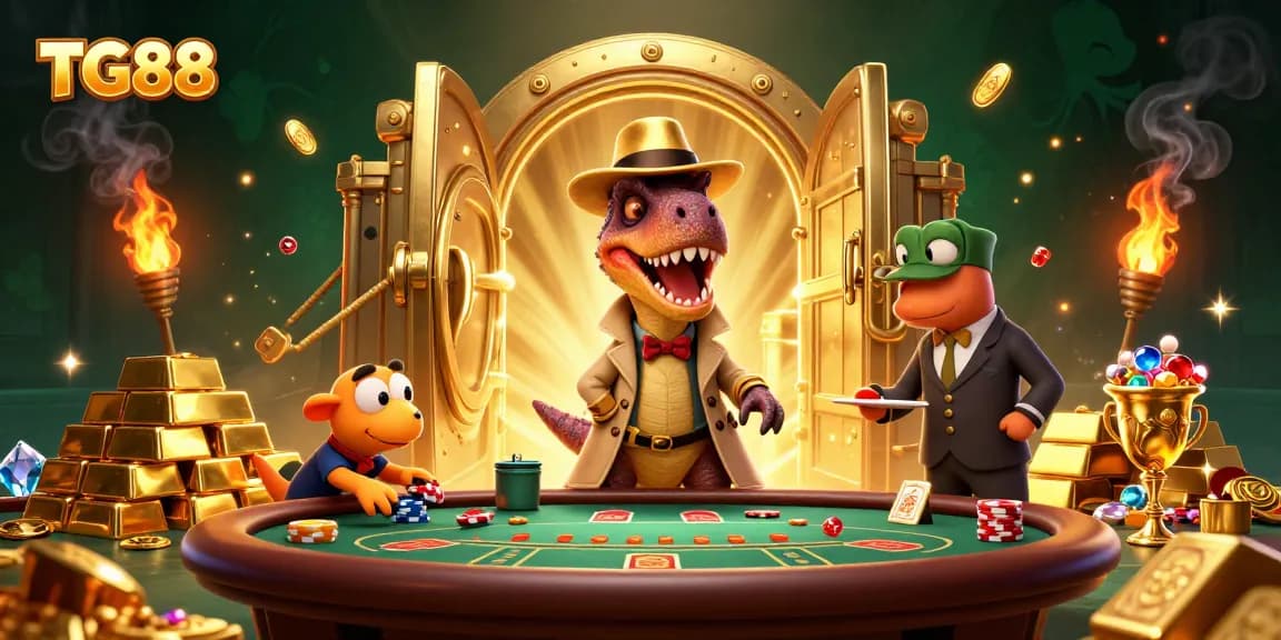 Experience thrilling casino action with TG88's cartoon velociraptor card counter and stegosaurus pit boss.