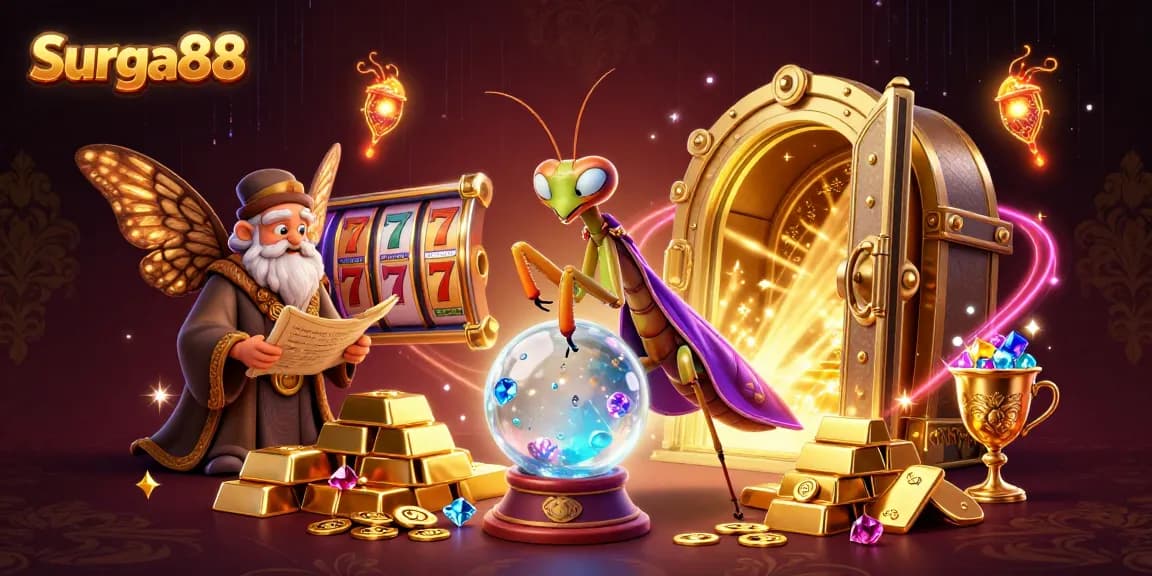 Experience strategic wins at Surga88 with vibrant casino elements and dynamic characters.