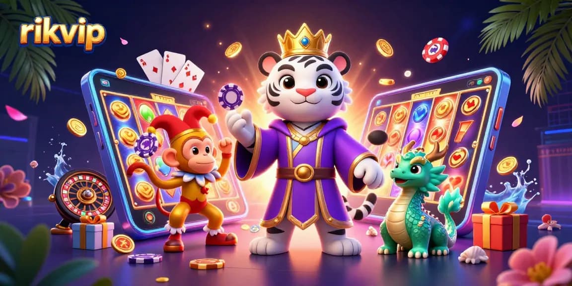 Experience the thrill of rikvip with vibrant characters and casino elements in a captivating scene.