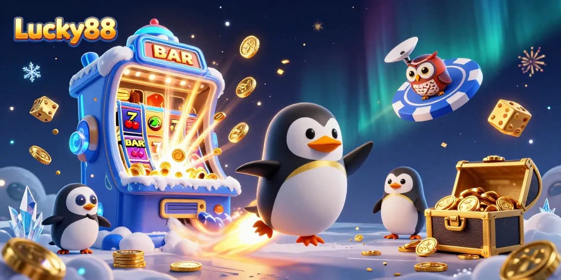 Experience the excitement of Lucky88 gaming with a dynamic 3D illustration showcasing thrilling casino elements.