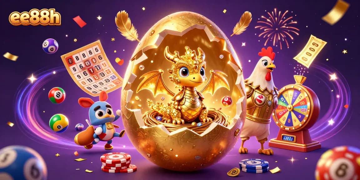 Engage with the magical world of ee88h featuring a golden dragon and vibrant casino elements.