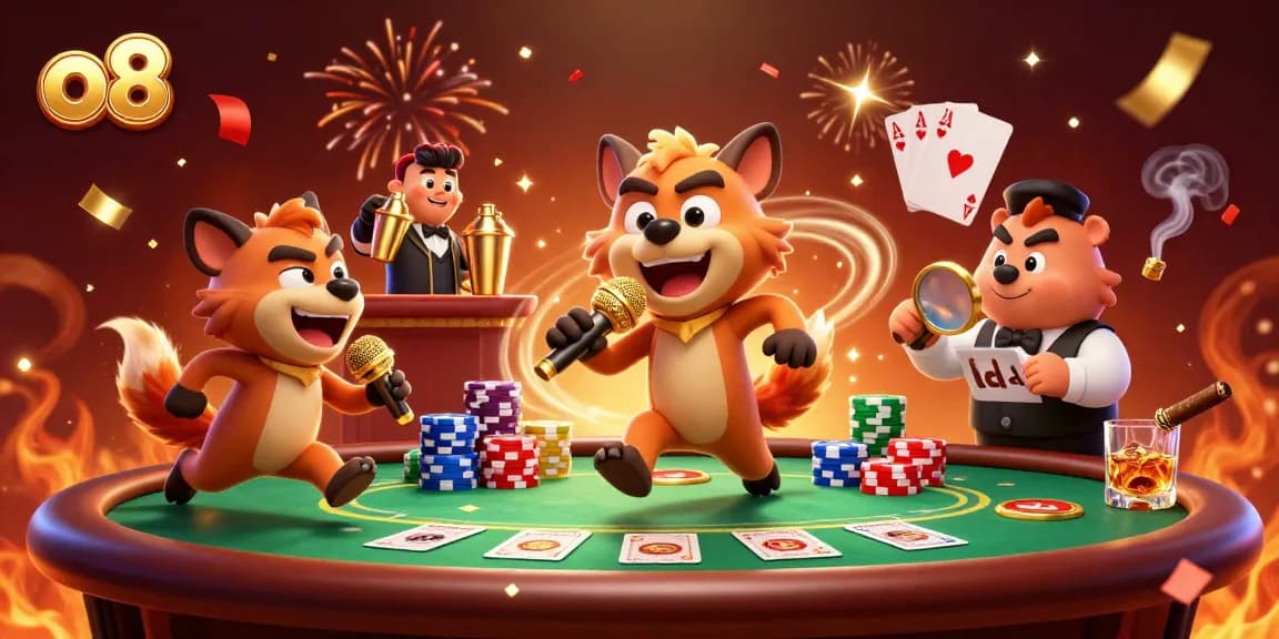 Experience the vibrant energy of o8 with hyenas embodying the casino spirit in a lively comedy club scene.
