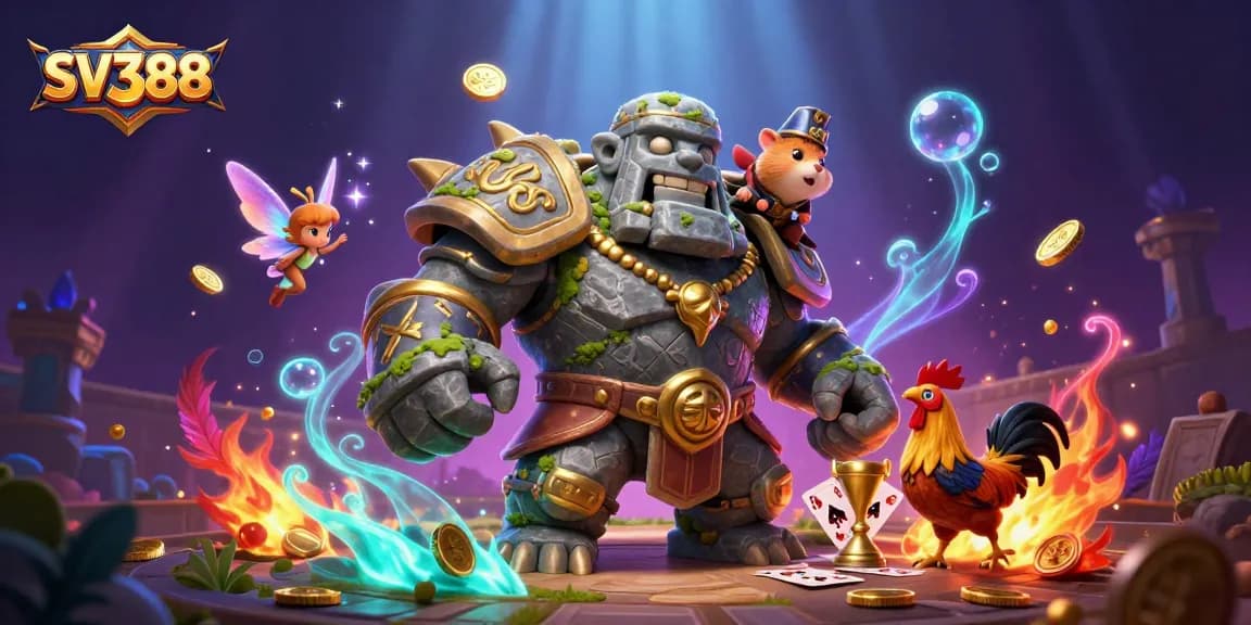 Engage with SV388 as the ancient golem guardian and friends showcase an exciting cockfighting experience.