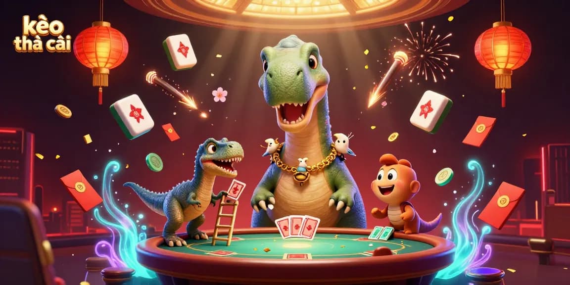 Engage with kèo nhà cái in this vibrant scene, featuring a brontosaurus and clever raptor elevating your gaming experience.