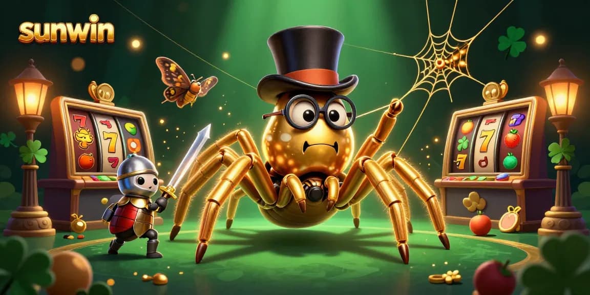Engage with thrilling gameplay at Sunwin, featuring a golden tarantula weaving jackpot threads