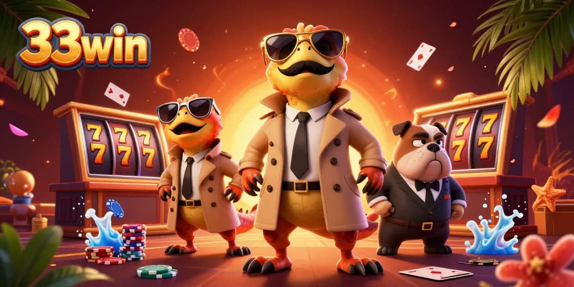 Experience the excitement of 33win with raptors in a trench coat at a VIP casino lounge.