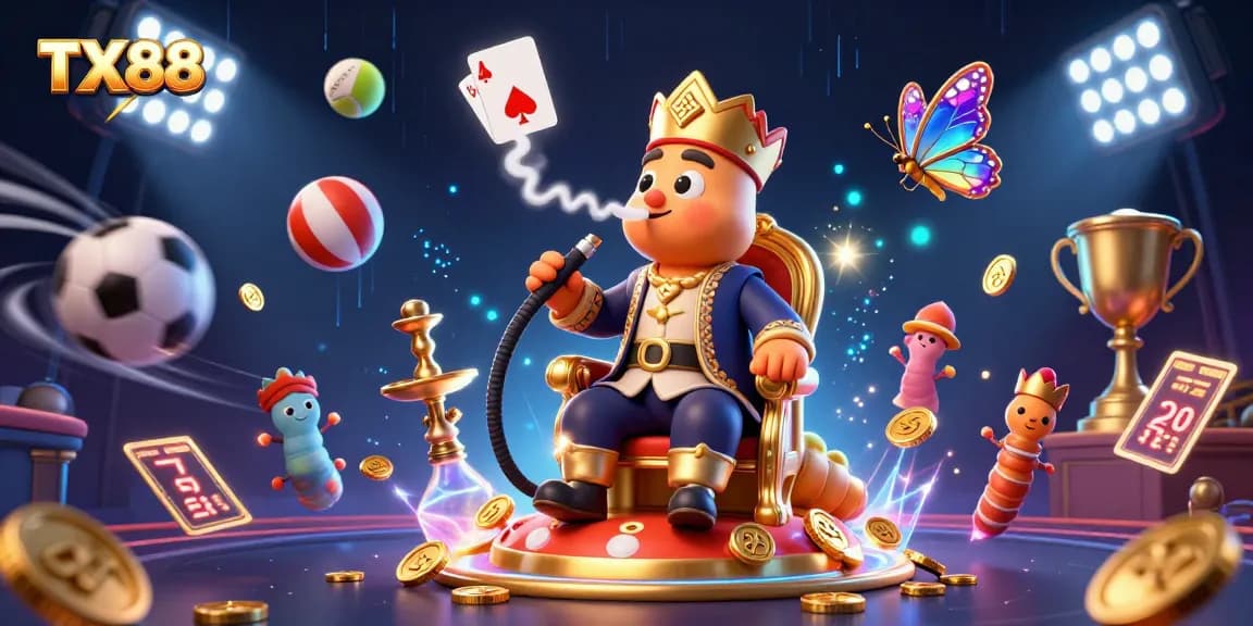 Experience thrilling TX88 casino action with vibrant 3D characters in a dynamic, smoky gaming scene.