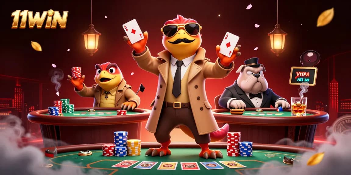 Engage with 11WIN's thrilling casino scene featuring raptors attempting entry.