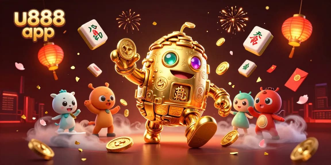 Win big with the u888 app in this vibrant 3D casino adventure illustration.