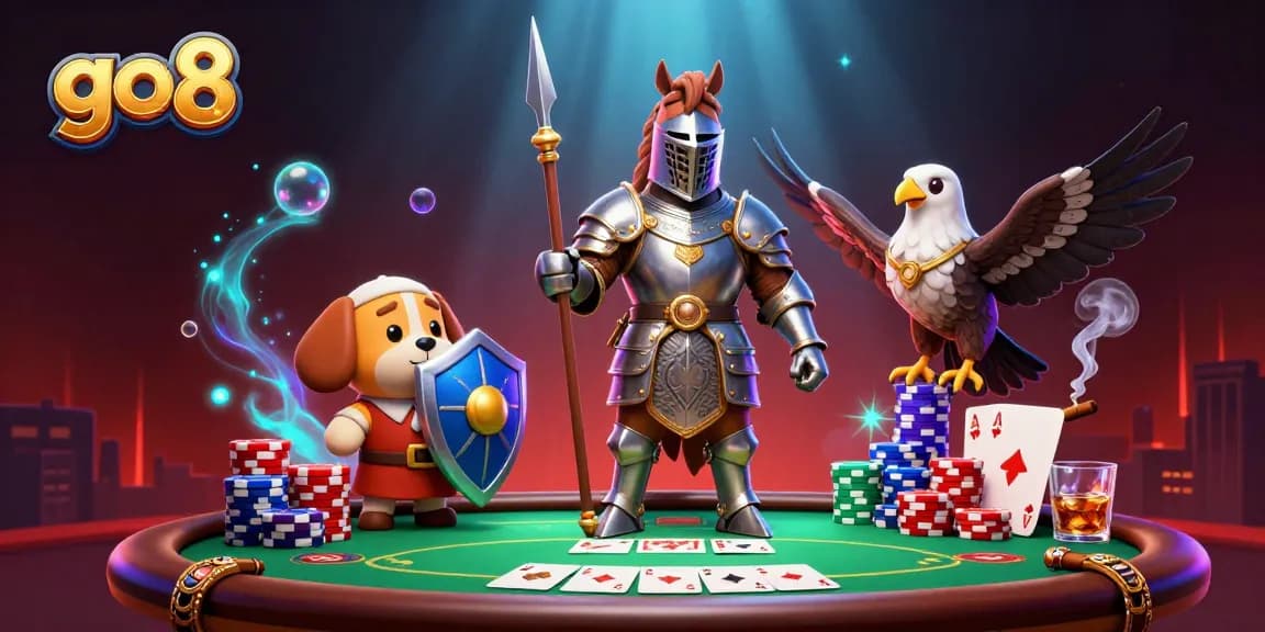 Experience exciting poker action at go8 casino with knights and colorful chips in a vibrant setting.
