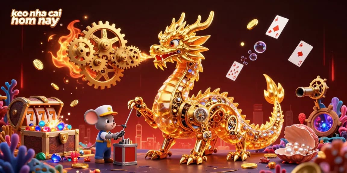 Experience winning strategies with keo nha cai hom nay, featuring a golden dragon and dynamic casino elements.