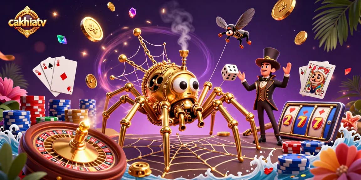 Cakhiatv invites you to enjoy thrilling gaming moments with a vibrant 3D casino illustration, showcasing exciting dice and poker actions.